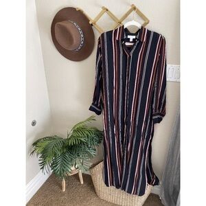 Topshop Striped Midi Dress - Black, Red, White